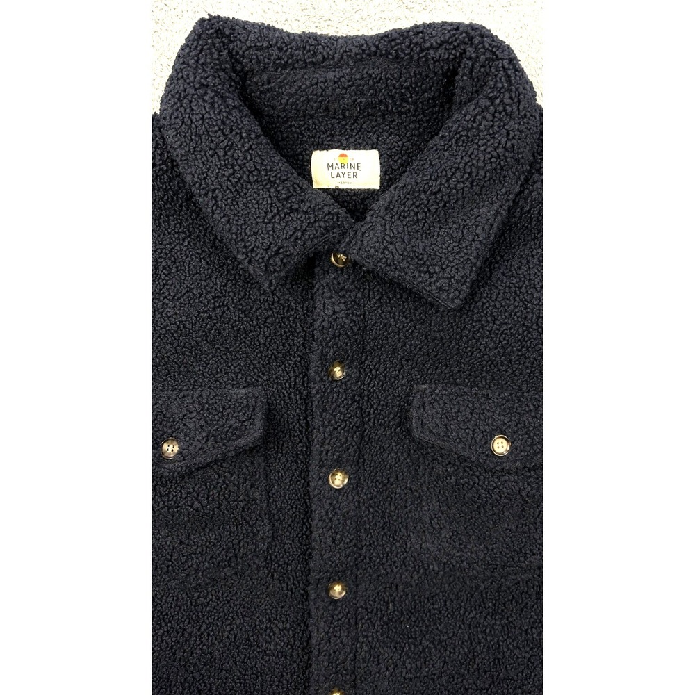 Marine Layer Shacket Blue Medium Eden Sherpa Teddy Fleece Button-up Overshirt